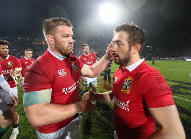 Sean O'Brien and Greig Laidlaw celebrate winning