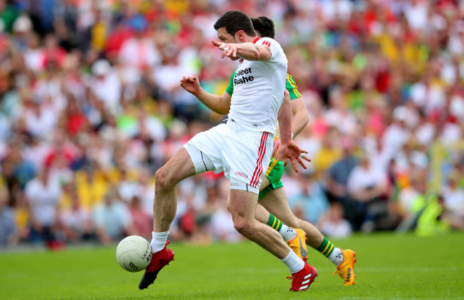 Sean Cavanagh takes a shot on goal