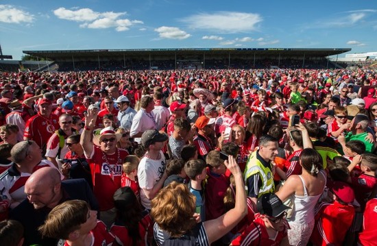 A view of the pitch invasion at full time