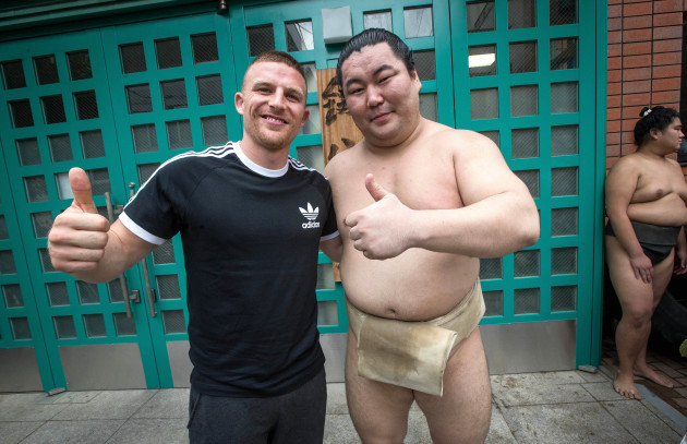 Andrew Conway with a Sumo Wrestler