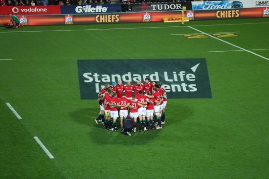 The Lions team huddle before the game