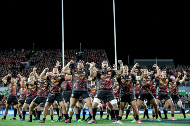 The Chiefs team perform the Haka