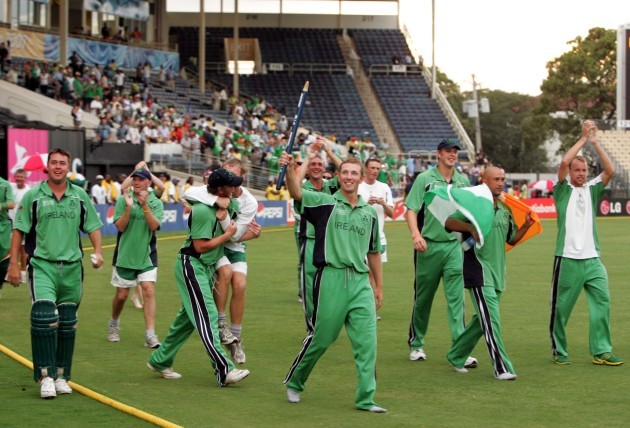 The Irish team celebrate beating Pakistan in Sabina Park
