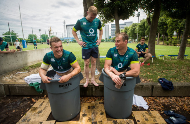 Josh van der Flier and Rhys Ruddock with Keith Earls