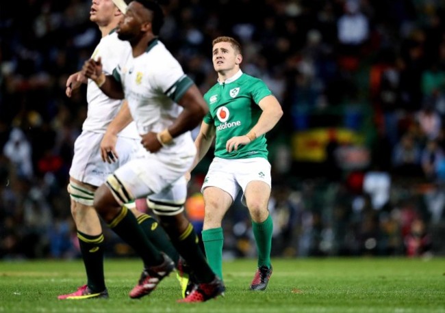 Paddy Jackson kicks a drop goal