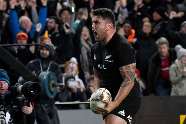 Codie Taylor celebrates scoring their first try