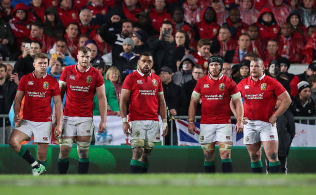 British and Irish Lions Owen Farrell George Kruis Taulope Falateau Sean O’Brien and Jack McGrath dejected