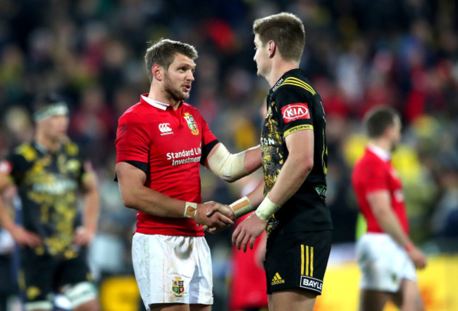 Dan Biggar and Jordie Barrett after the game