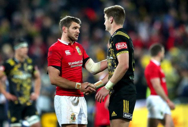 Dan Biggar and Jordie Barrett after the game