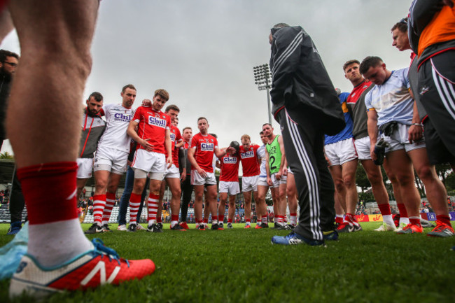 Paul Kerrigan speaks to his team after the game