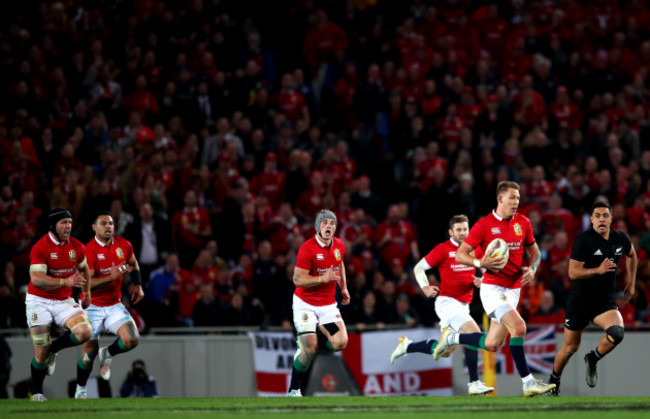 Liam Williams makes a break supported by Sean O’Brien, Ben Te’o, Jonathan Davies and Elliot Daly that lead to their opening try