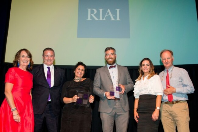 At the RIAI awards where Clonakilty won Best Place of the Year 2017:- L-R:  RIAI president Carol Pollard , Paul Deere Dulux Paint Ireland Award?s sponsor, Giulia Vallone Cork County Council, Cllr Christopher O?Sullivan Deputising for the Mayor of Cork County, Clare Reidy Cork County Council and Sean McLoughlin Cork County Council. Photographer: Conor Healy