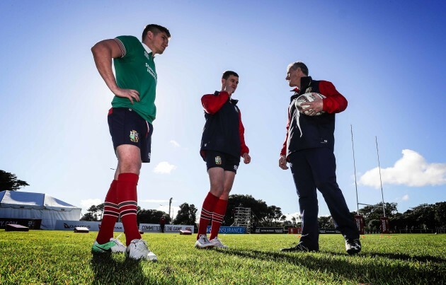 British and Irish Lions Owen Farrell Jonathan Sexton and Rob Howley during the training