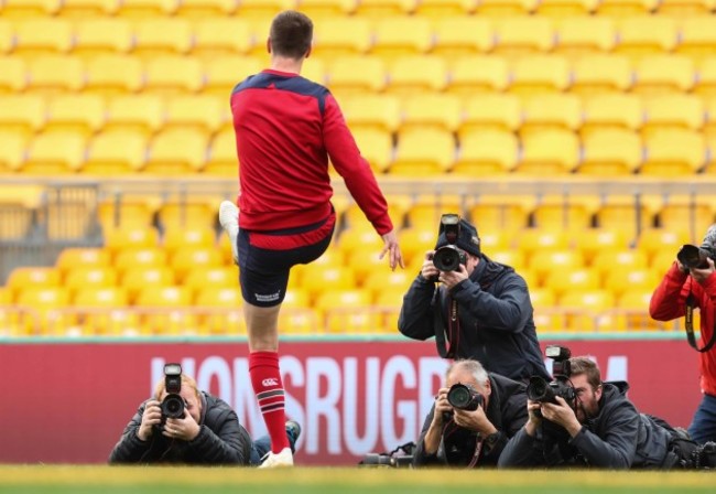 British and Irish Lions Jonathan Sexton with photographers  during the kicking practice