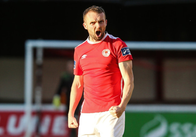 Conan Byrne celebrates scoring the first goal of the game