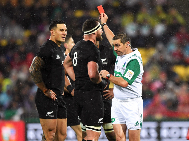 Sonny Bill Williams is shown a red card by Jerome Garces