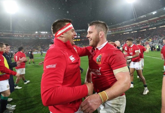 CJ Stander and Sean O'Brien celebrate winning