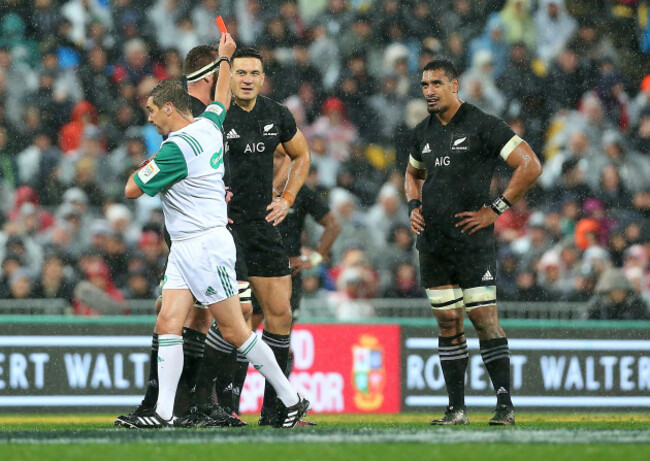 Sonny Bill Williams is shown a red card by Jerome Garces