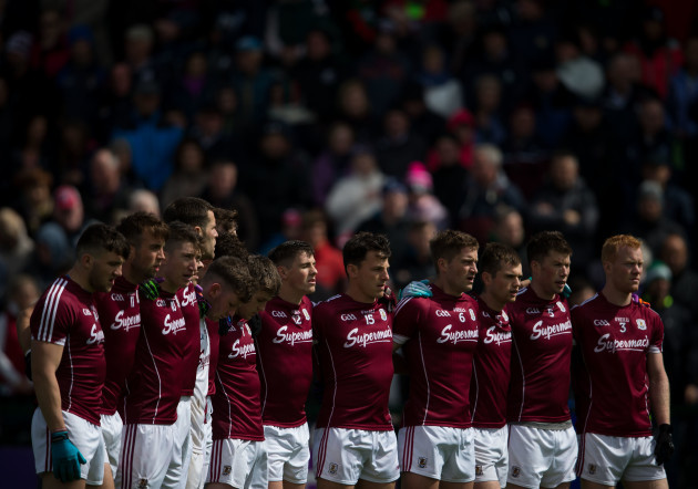 Galway players stand together for the national anthem