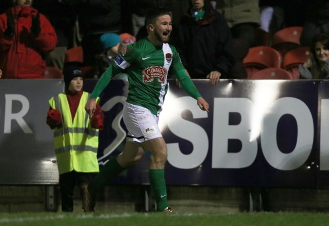 Sean Maguire celebrates scoring his second goal of the game