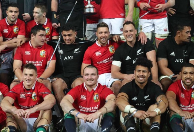 Jamie George, Rhys Webb, Israel Dagg, Jonathan Davies, Ken Owens and Ardie Savea after the game