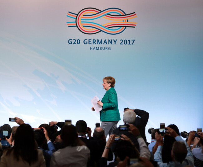 GERMANY-HAMBURG-G20 SUMMIT-MERKEL-PRESS CONFERENCE