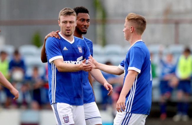 Freddie Sears celebrates scroing with Conor McKendry  and Grant Ward