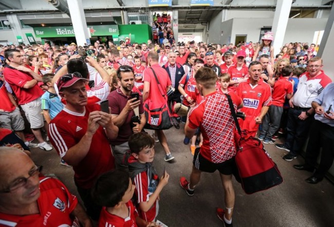 Cork team are greeted by supporters