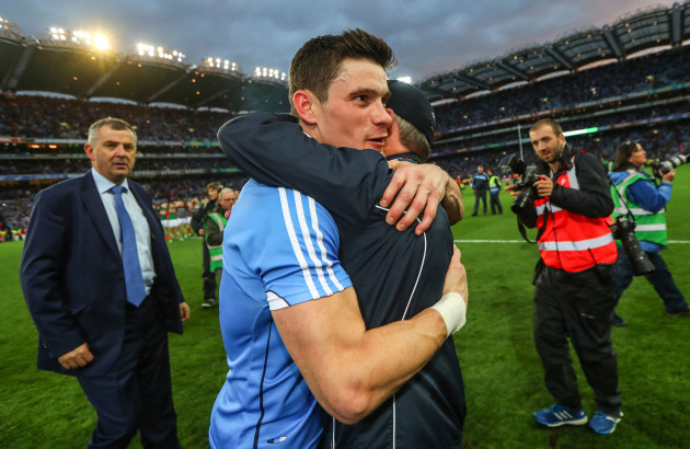Diarmuid Connolly celebrates with manager Jim Gavin