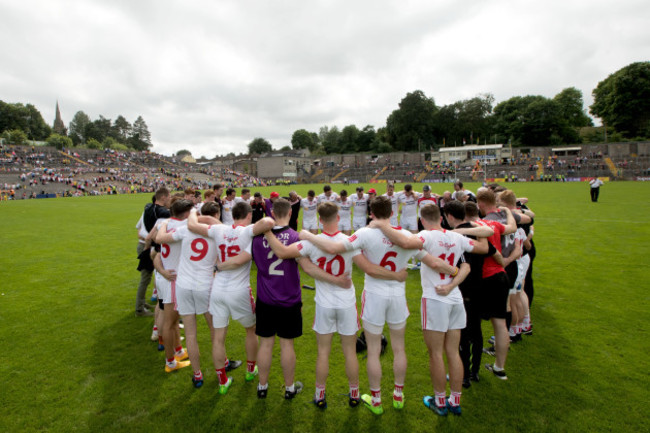 The Tyrone team huddle