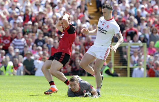 Darragh O'Hanlon reacts after kicking a goal chance wide