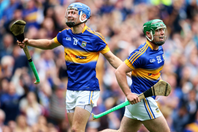 John O'Dwyer celebrates his goal with John McGrath