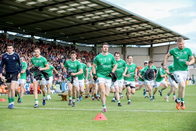 Fermanagh players make their way onto the pitch