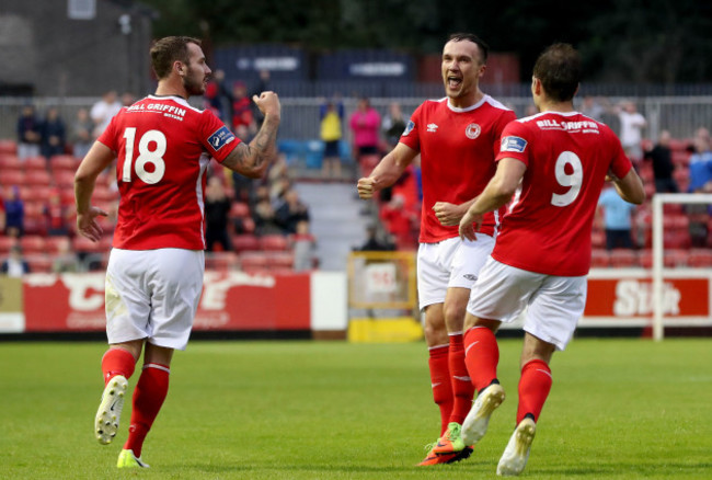 Graham Kelly celebrates scoring a goal