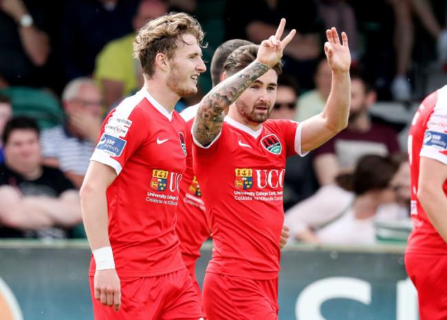 Sean Maguire celebrates scoring a goal with his team mates