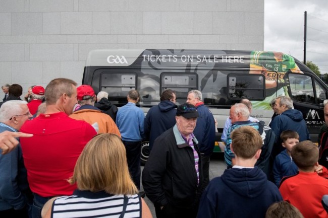 A general view of the queue at the ticket stall