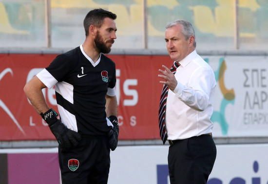 John Caufield with goalkeeper Mark McNulty