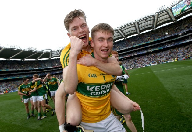 Eoghan O'Brien and Billy Courtney celebrate after the game