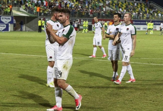 Sean Maguire applauds the fans after playing his last game for the club