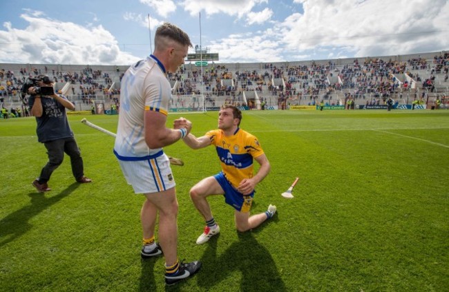 Padraic Maher commiserates with Shane O&Otilde;Donnell after the game