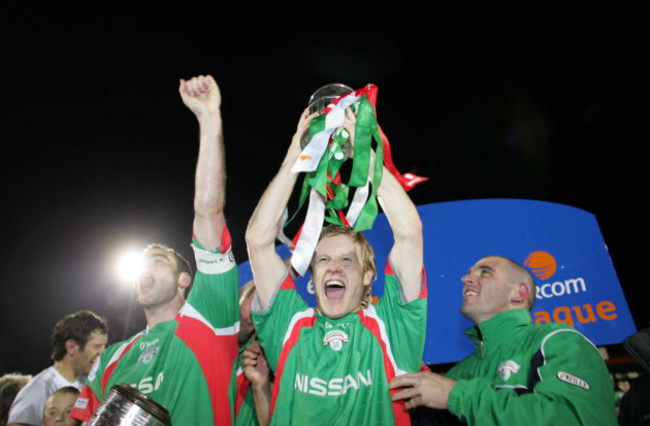 Cork City's Colin O'Brien celebrates winning the League