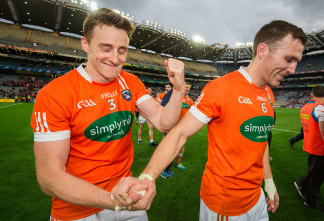 Charlie Vernon and Brendan Donaghy celebrate after the game