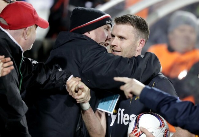 Dundalk's Ciaran Kilduff is congratuulated after the game