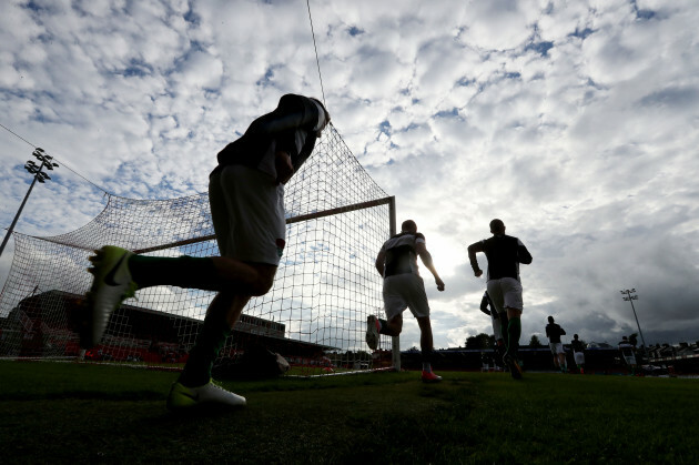 Cork players warming up before the game