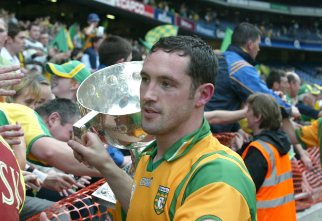 Brendan Devenney parades the trophy