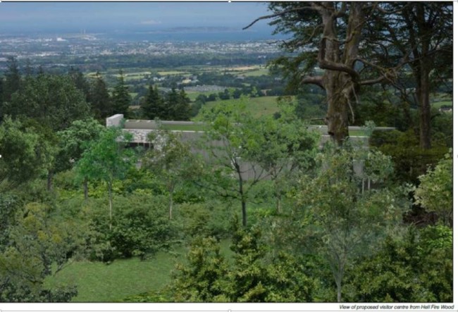 View of proposed visitors centre from Hell Fire Wood