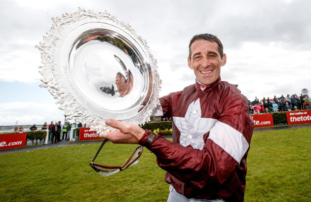 Davy Russell with the Galway Plate after winning with Balko Des Flos