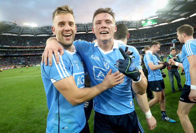 Jonny Cooper and Paul Flynn celebrate after the game