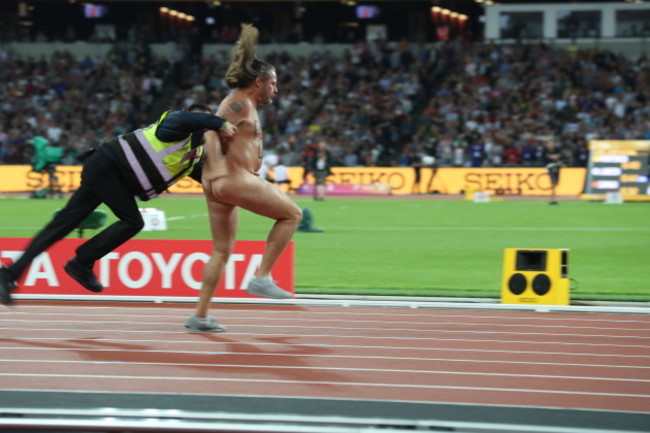 Athletics 2017: IAAF: 100m Men's: Pre Race: The Streaker