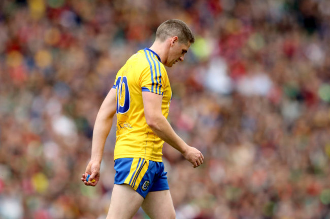 Fintan Cregg leaves the pitch after being sent off